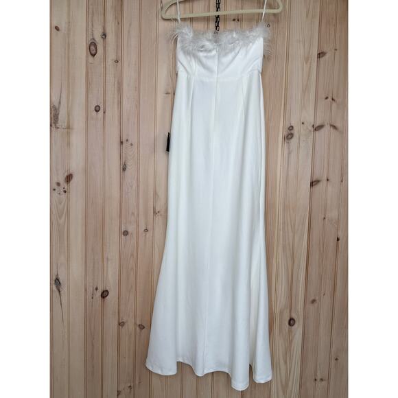 NWT Lulus Extraordinary Glam White Feather Strapless Mermaid Maxi Dress Bride L - Picture 7 of 10